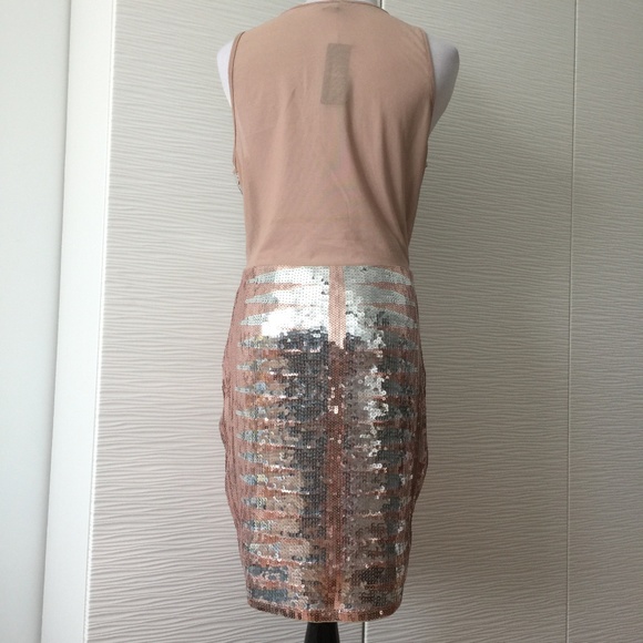 Bebe Rose Gold Stripped Sequin Dress - Picture 3 of 6